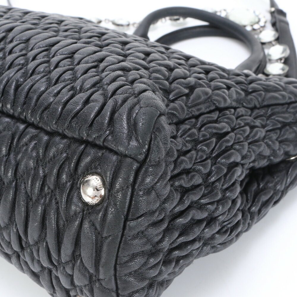 MIU MIU Matelasse Nappa Crystal Leather Shoulder Bag Black - Picture 9 of 15